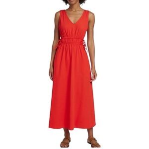 FAHERTY Sandbar Organic Cotton Double V Neckline Maxi Dress In Poppy Red